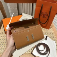 Hermes Women Constance Long To Go in Epsom Leather-BrownSilver (1)