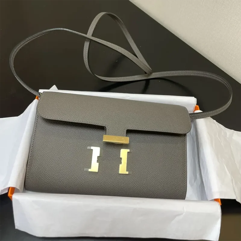 Hermes Women Constance Long To Go in Epsom Leather-Grey/Gold
