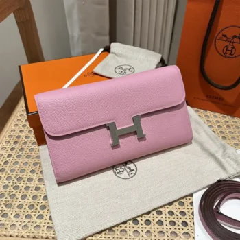 Hermes Women Constance Long To Go in Epsom Leather-Pink/Silver