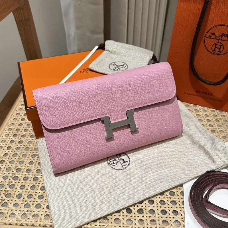 Hermes Women Constance Long To Go in Epsom Leather-Pink/Silver