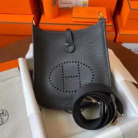 Hermes Women Evelyne 16 Amazone in Clemence Leather-BlackGold (1)