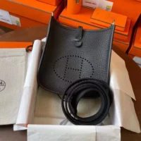 Hermes Women Evelyne 16 Amazone in Clemence Leather-BlackSilver (9)