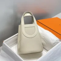 Hermes Women In the Loop 18 HandBag Clemence Leather-WhiteSilver (1)