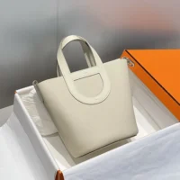 Hermes Women In the Loop 18 HandBag Clemence Leather-WhiteSilver (1)