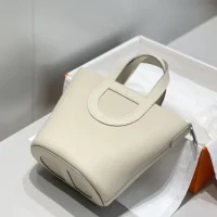 Hermes Women In the Loop 18 HandBag Clemence Leather-WhiteSilver (1)