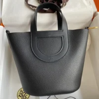 Hermes Women In the Loop 18 Handbag Clemence Leather-BlackGold (1)