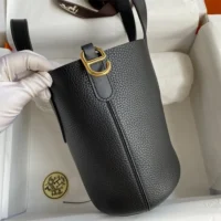 Hermes Women In the Loop 18 Handbag Clemence Leather-BlackGold (1)