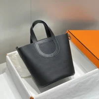 Hermes Women In the Loop 18 Handbag Clemence Leather-BlackSilver (1)