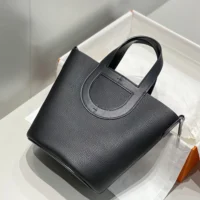 Hermes Women In the Loop 18 Handbag Clemence Leather-BlackSilver (1)