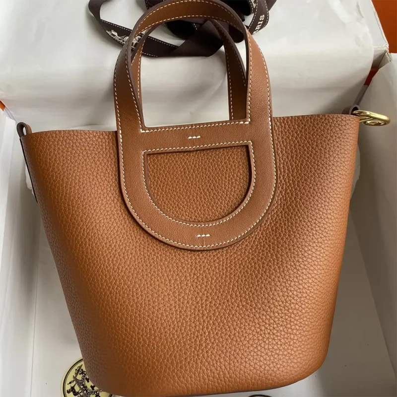 Hermes Women In the Loop 18 Handbag Clemence Leather-Brown/Gold