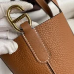 Hermes Women In the Loop 18 Handbag Clemence Leather-Brown/Gold