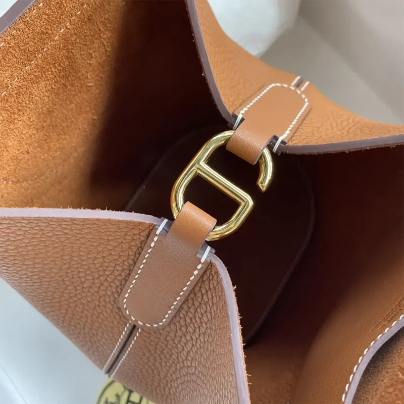 Hermes Women In the Loop 18 Handbag Clemence Leather-Brown/Gold