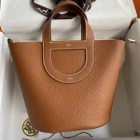 Hermes Women In the Loop 18 Handbag Clemence Leather-BrownSilver (1)