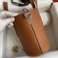 Hermes Women In the Loop 18 Handbag Clemence Leather-BrownSilver (1)