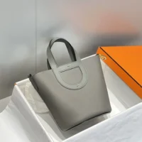 Hermes Women In the Loop 18 Handbag Clemence Leather-GrayGold (1)