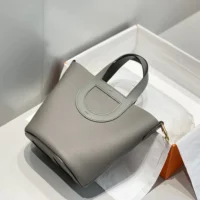 Hermes Women In the Loop 18 Handbag Clemence Leather-GrayGold (1)
