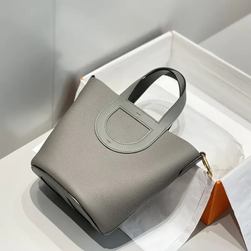 Hermes Women In the Loop 18 Handbag Clemence Leather-Gray/Gold