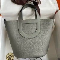 Hermes Women In the Loop 18 Handbag Clemence Leather-GraySilver (1)
