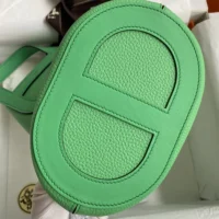Hermes Women In the Loop 18 Handbag Clemence Leather-GreenSilver (1)