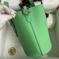 Hermes Women In the Loop 18 Handbag Clemence Leather-GreenSilver (1)