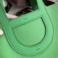 Hermes Women In the Loop 18 Handbag Clemence Leather-GreenSilver (1)