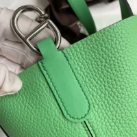 Hermes Women In the Loop 18 Handbag Clemence Leather-GreenSilver (1)