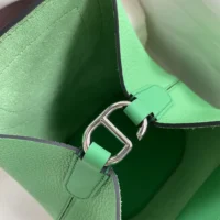 Hermes Women In the Loop 18 Handbag Clemence Leather-GreenSilver (1)