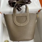 Sac à main Hermès Femme In the Loop 18 en cuir Clémence - Gris/Or