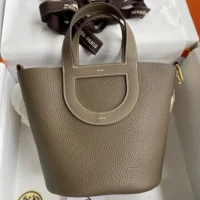 Hermes Women In the Loop 18 Handbag Clemence Leather-Grey