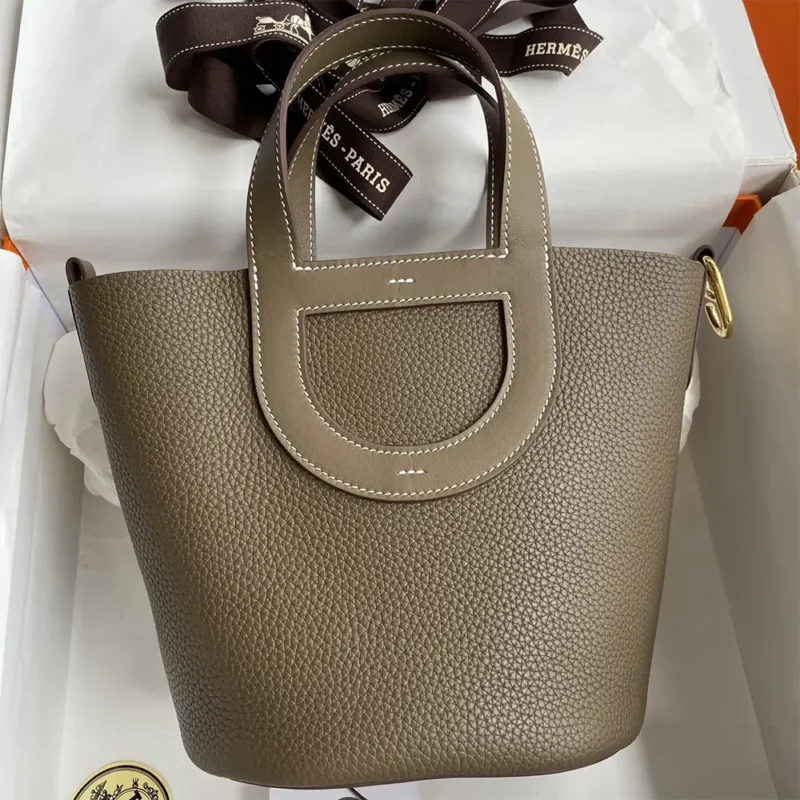 Hermes Women In the Loop 18 Handbag Clemence Leather-Grey/Gold