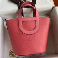 Hermes Women In the Loop 18 Handbag Clemence Leather-PinkSilver (1)
