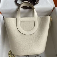 Hermes Women In the Loop 18 Handbag Clemence Leather-WhiteGold (10)