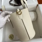 Hermes Women In the Loop 18 Handbag Clemence Leather-White/Gold