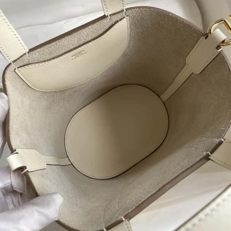 Hermes Women In the Loop 18 Handbag Clemence Leather-White/Gold