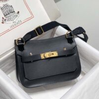 Hermes Women Jyspiere in Evercolor Leather-BlackGold (1)