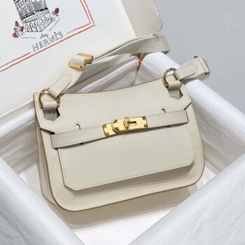 Hermes Women Jyspiere in Evercolor Leather-White/Gold