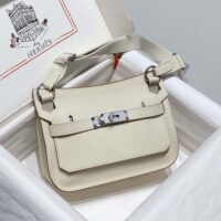 Hermes Women Jyspiere in Evercolor Leather-WhiteSilver (1)
