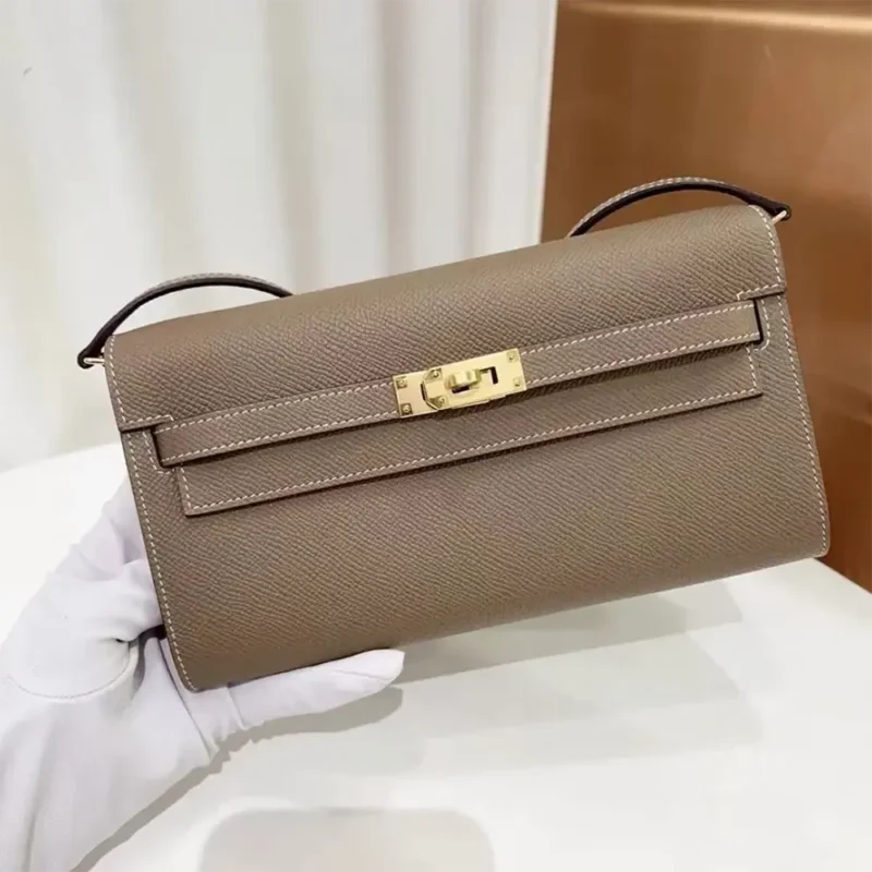 Hermes Women Kelly To Go in Epsom Leather-Grey/Gold