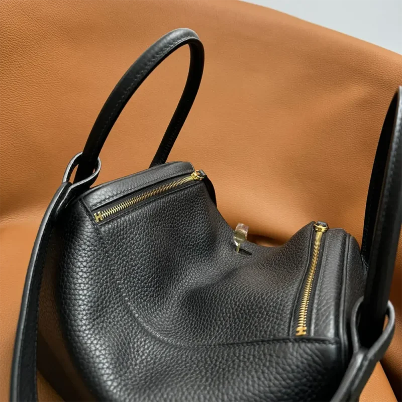 Hermes Women Lindy 26 in Clemence Leather-Black/Gold
