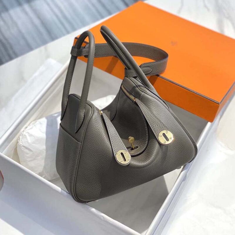 Hermes Women Lindy 26 in Clemence Leather-Gray/Gold