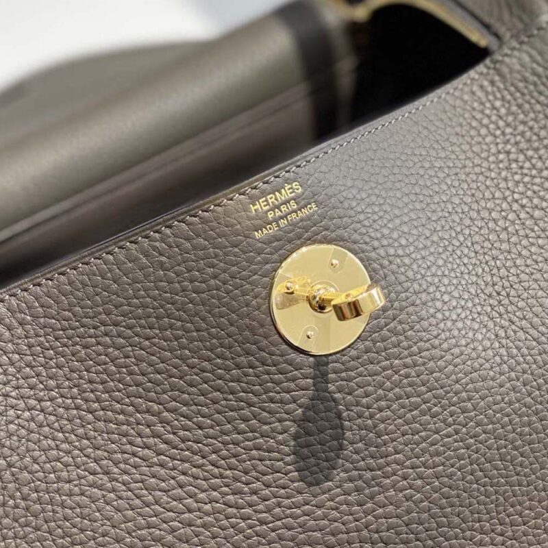 Hermes Women Lindy 26 in Clemence Leather-Gray/Gold