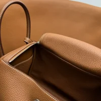 Hermes Women Lindy 30 in Clemence Leather-BrownSilver (1)