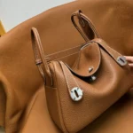 Hermes Women Lindy 30 in Clemence Leather-Brown/Silver