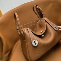 Hermes Women Lindy 30 in Clemence Leather-BrownSilver (1)
