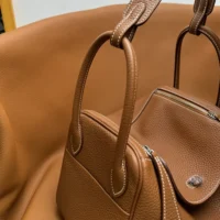 Hermes Women Lindy 30 in Clemence Leather-BrownSilver (1)
