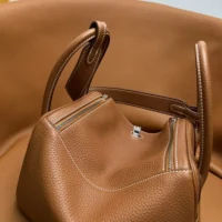 Hermes Women Lindy 30 in Clemence Leather-BrownSilver (1)