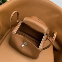 Hermes Women Lindy 30 in Clemence Leather-BrownSilver (1)