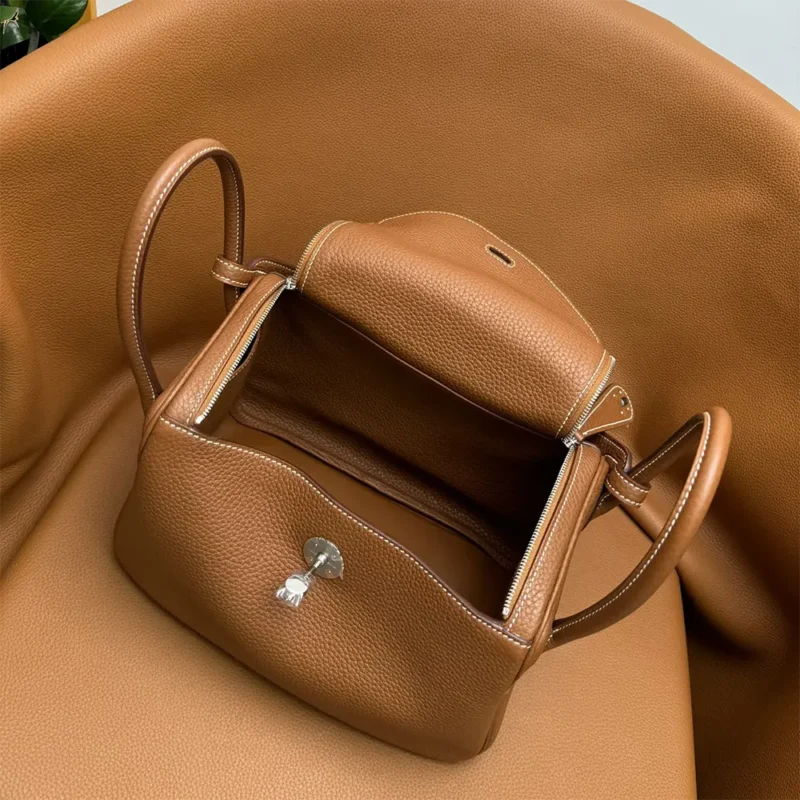 Hermes Women Lindy 30 in Clemence Leather-Brown/Silver