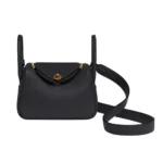 Hermes Women Lindy Mini 19 in Clemence Leather-Black/Gold