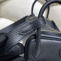 Hermes Women Lindy Mini 19 in Clemence Leather-BlackGold (10)